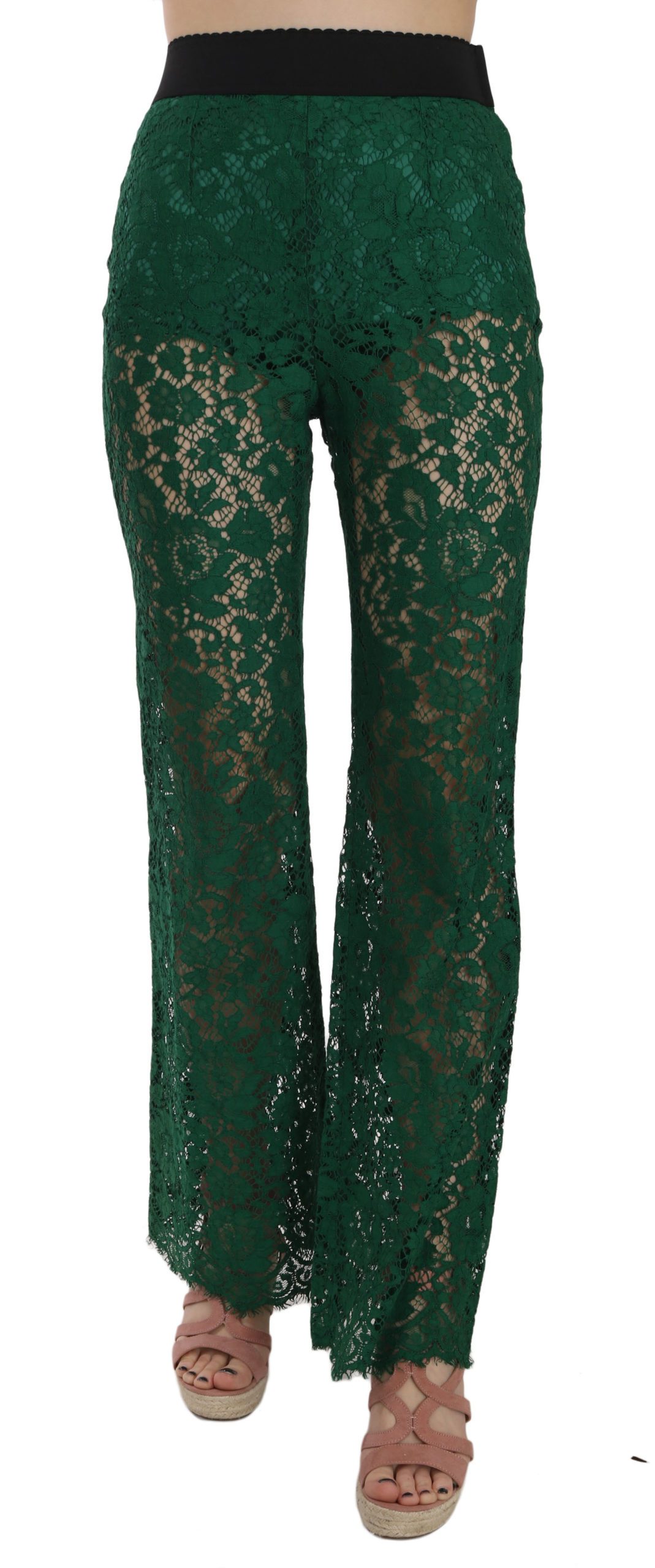 Dolce & Gabbana Women's Floral Lace Green Palazzo Trouser Green PAN70030 - IT38|XS