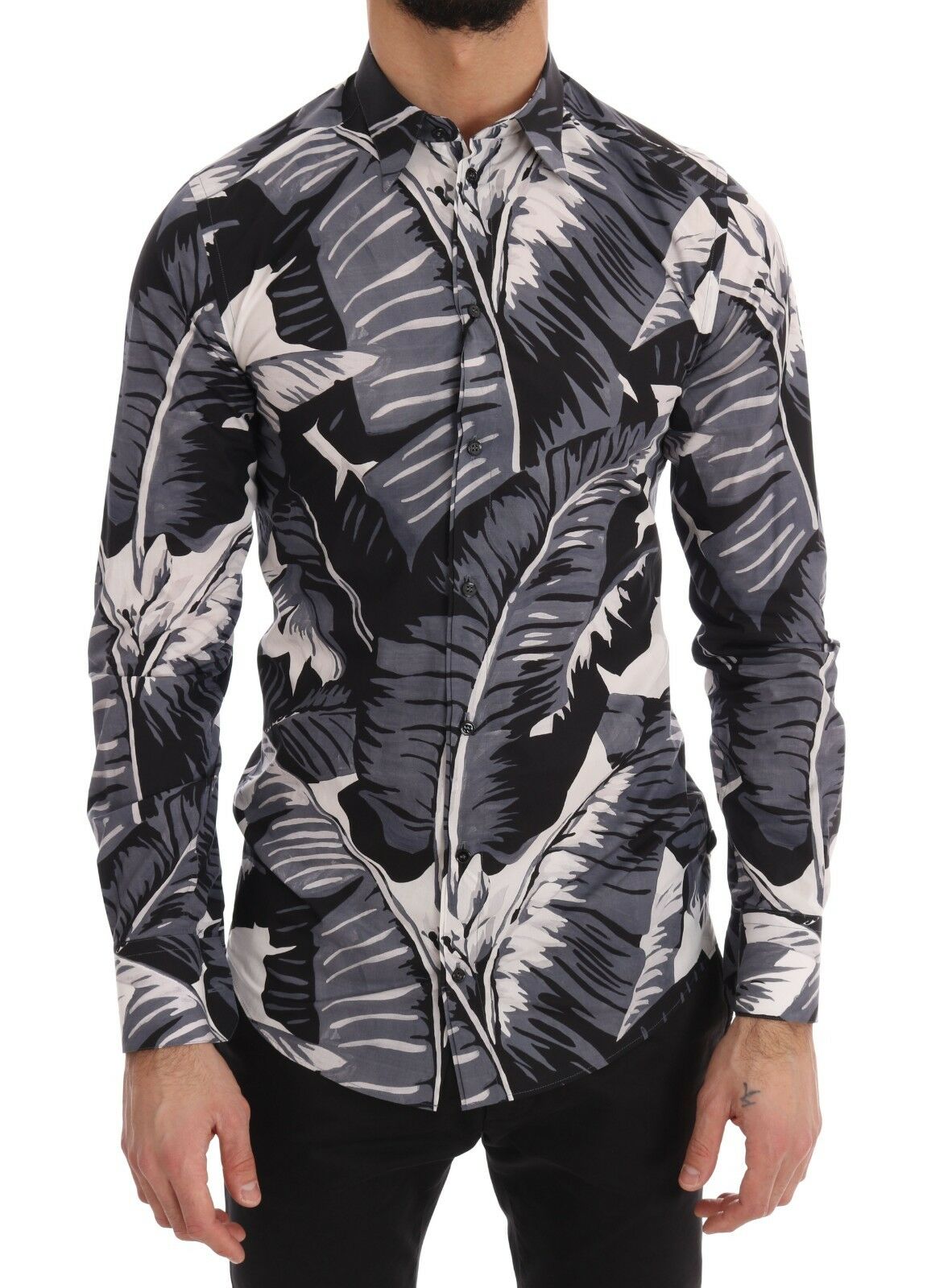 Dolce & Gabbana Men's Banana Leaf Slim Fit Shirt Blue TSH2568 - IT37 | XS