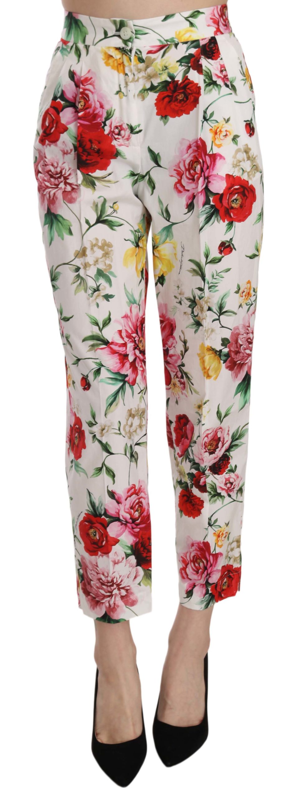 Dolce & Gabbana Women's Floral Cotton Cropped Trousers White PAN70275 - IT36 | XS