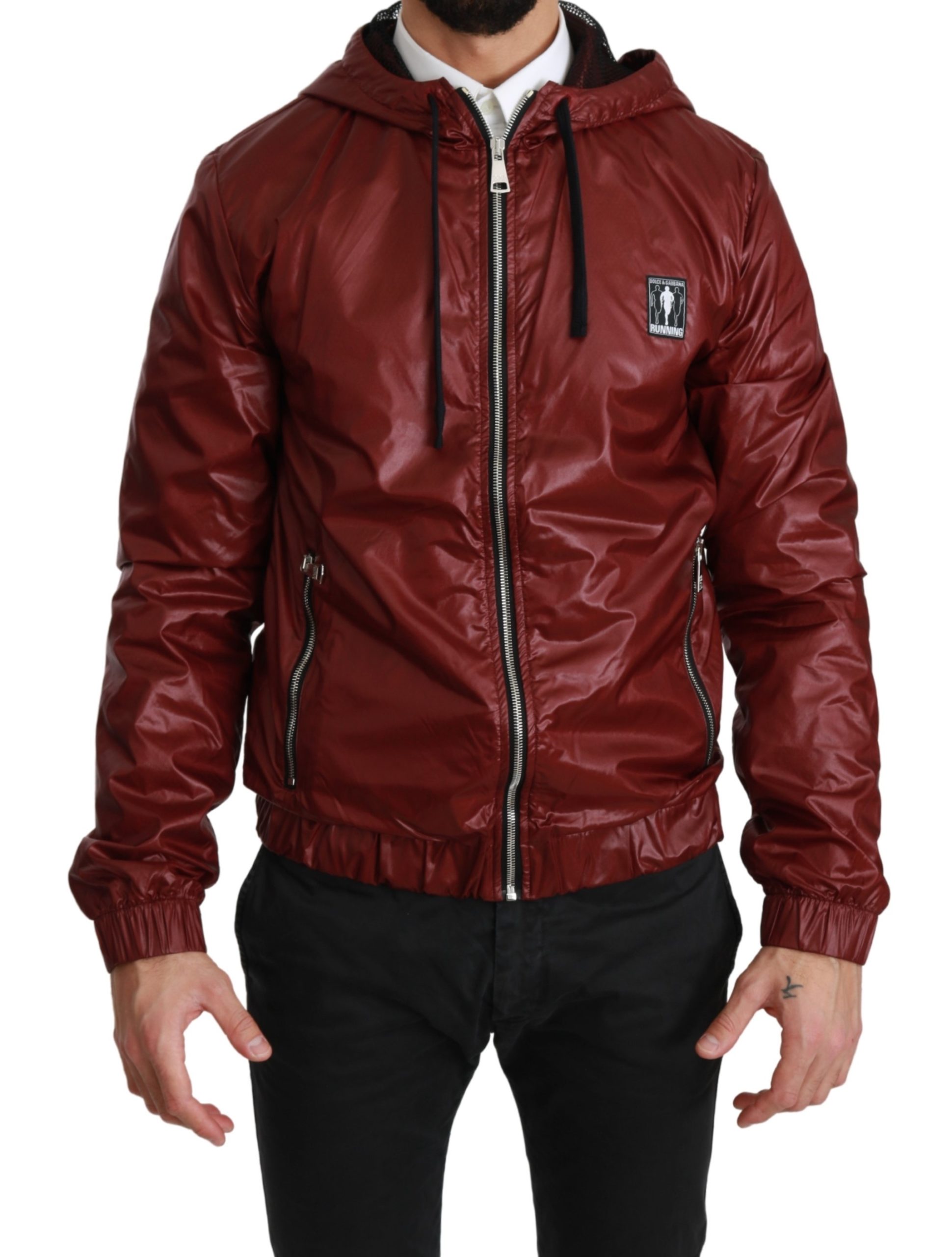 Dolce & Gabbana Men's DG Running Zipper Hooded Sweater Red JKT2549 - IT44 | XS