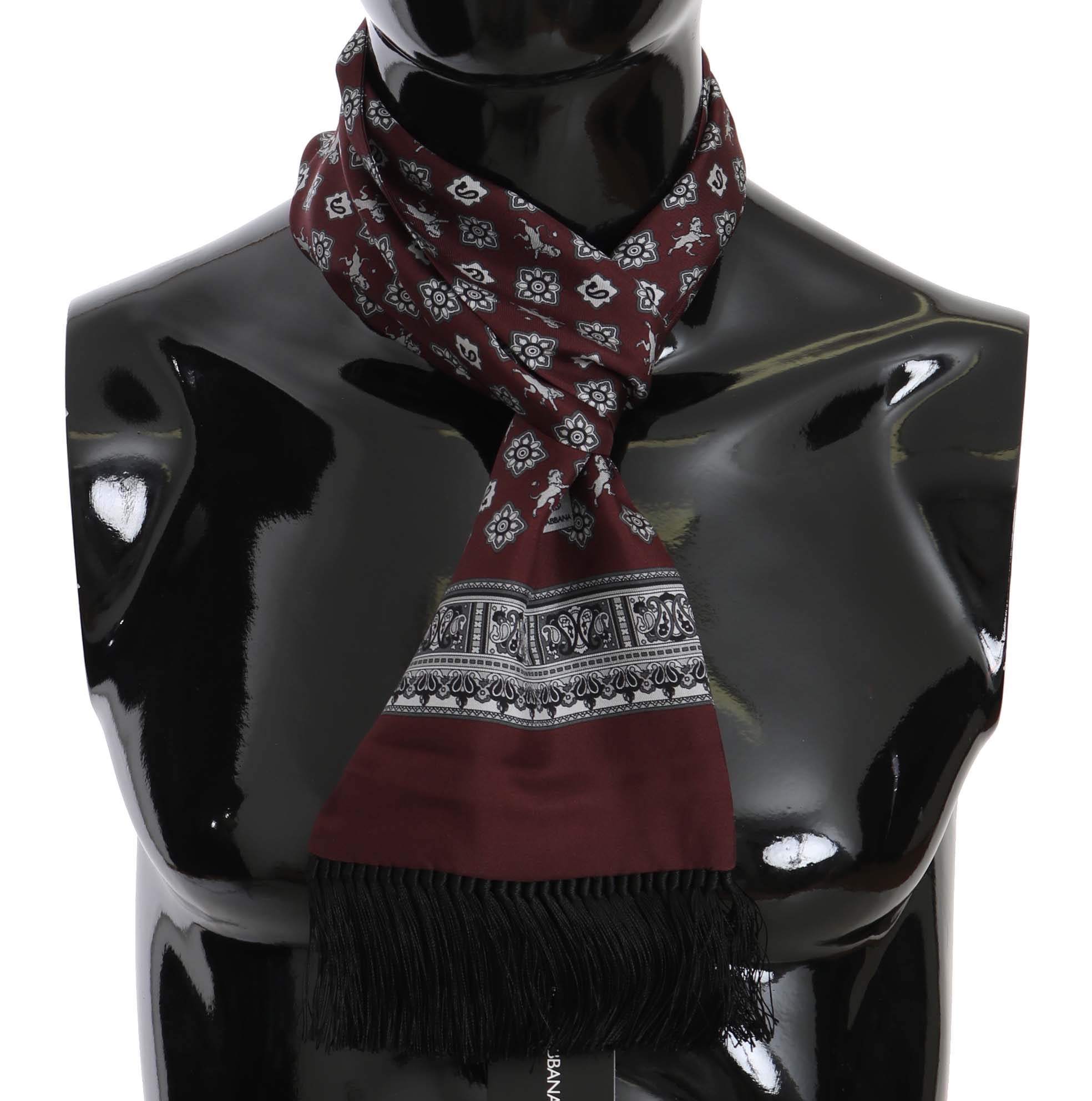 Dolce & Gabbana Men's Lion Floral Print Tassel Scarf Bordeaux MS5114