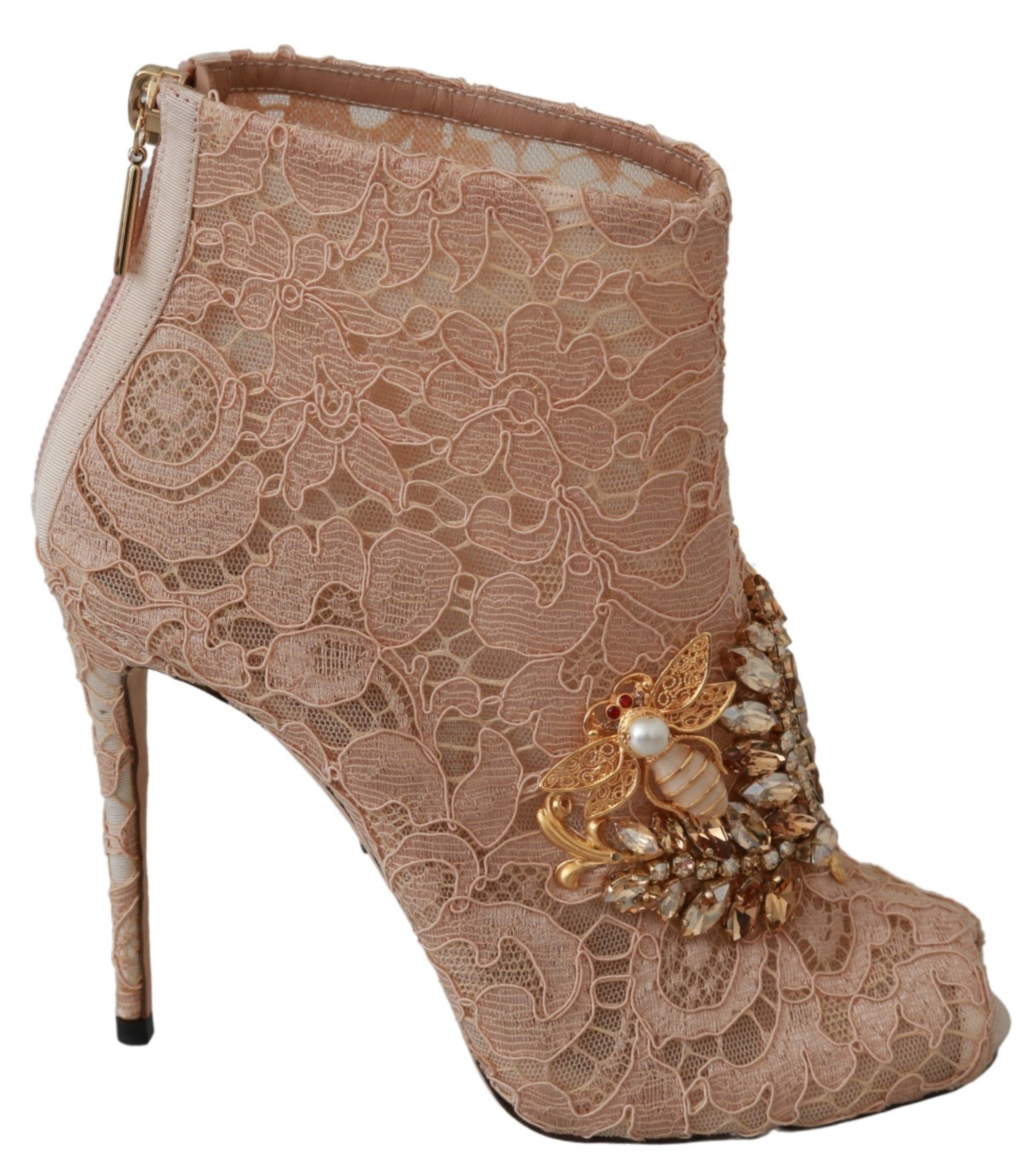 Dolce & Gabbana Women's Crystal Lace Booties Sandal Pink LA6493 - EU36/US5.5