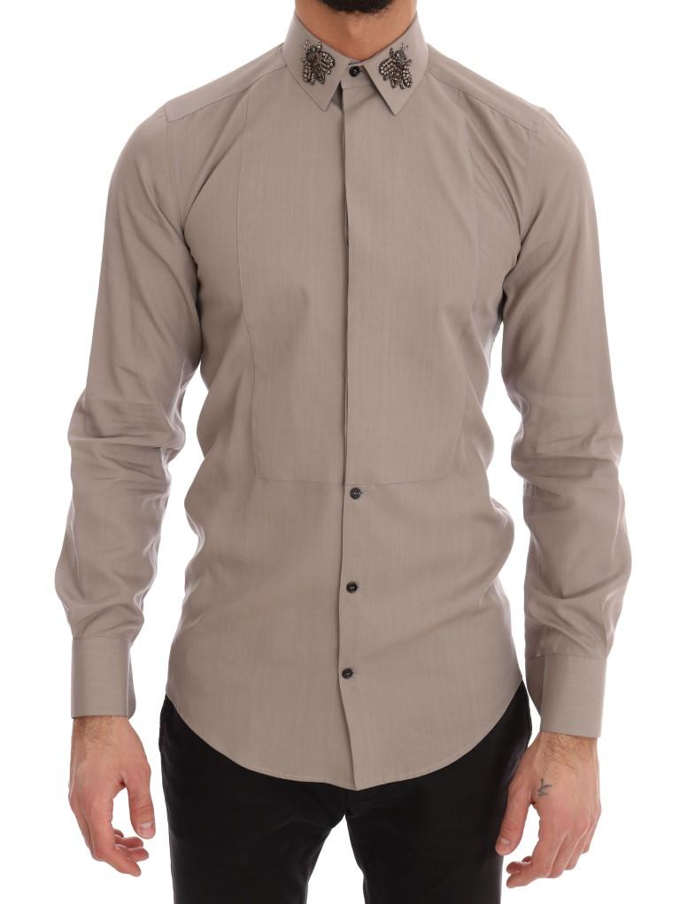 Dolce & Gabbana Men's Crystal Bee GOLD SLIM Fit Shirt Beige TSH1810 - 37