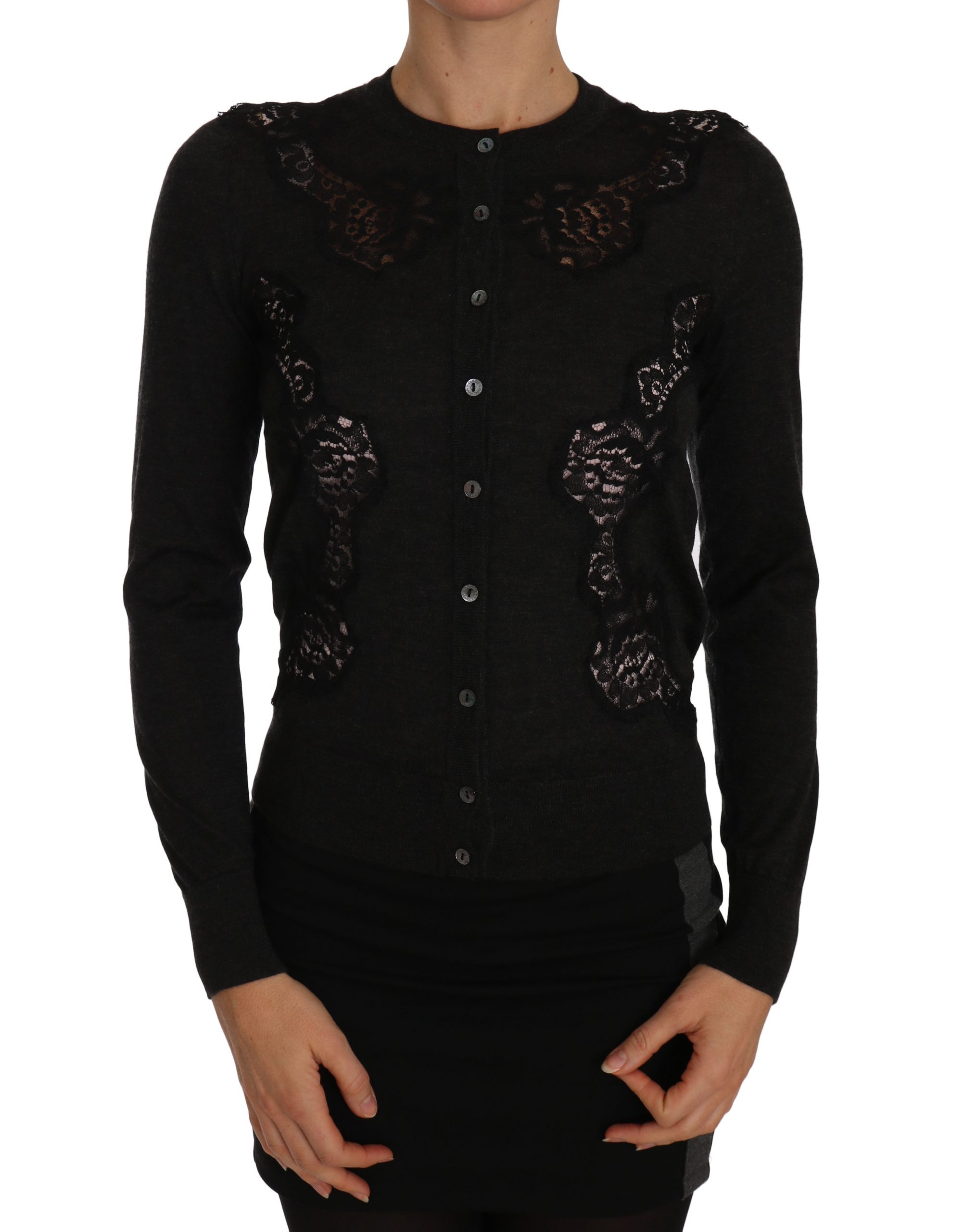 Dolce & Gabbana Women's Cashmere Lace Button Up Cardigan Gray TSH2258 - IT38|XS