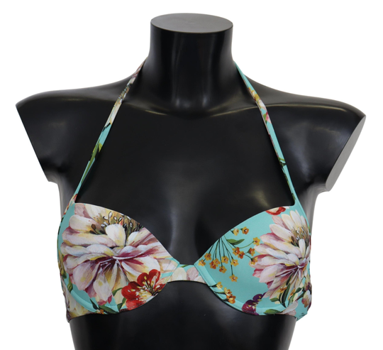 Mint Green Floral Print Beachwear Bikini Tops - IT1 | XS