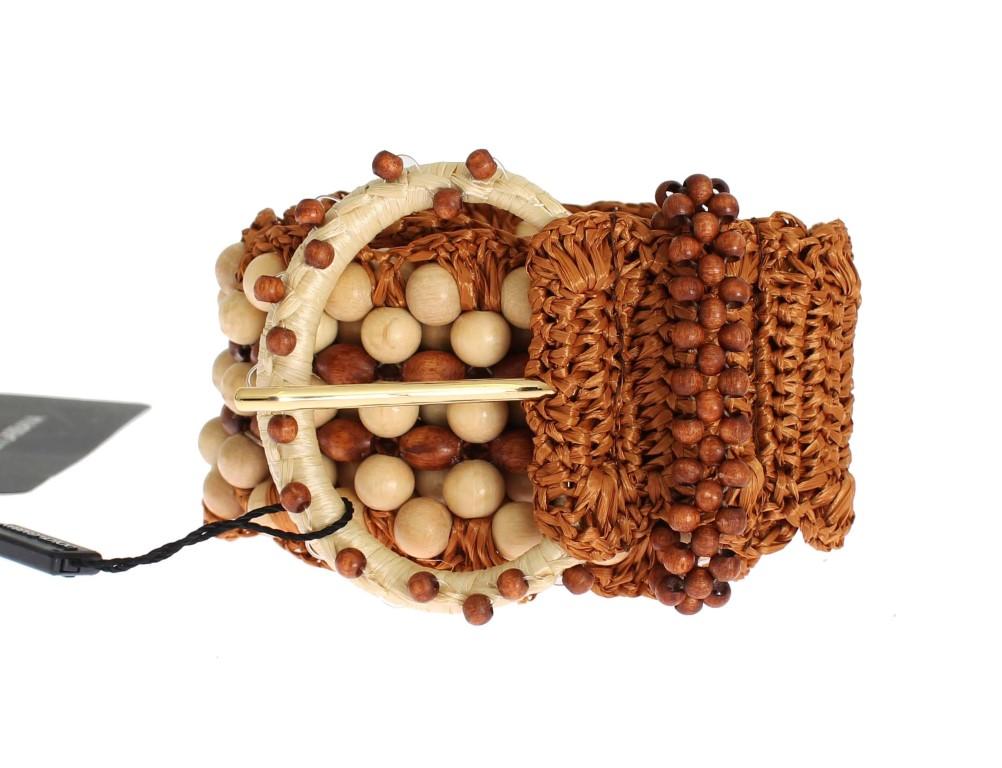 Dolce & Gabbana Women's Raffia Wood Beaded Wide Waist Belt Brown SIG32606 - 65 cm / 26 Inches