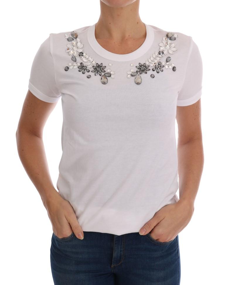 Dolce & Gabbana Women's Cotton Crystal T-Shirts White TSH1692 - IT38|XS