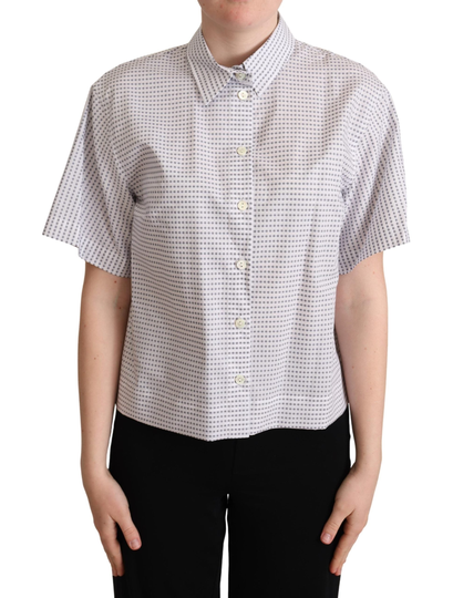White Polka Dots Collared Blouse Shirt - IT42|M