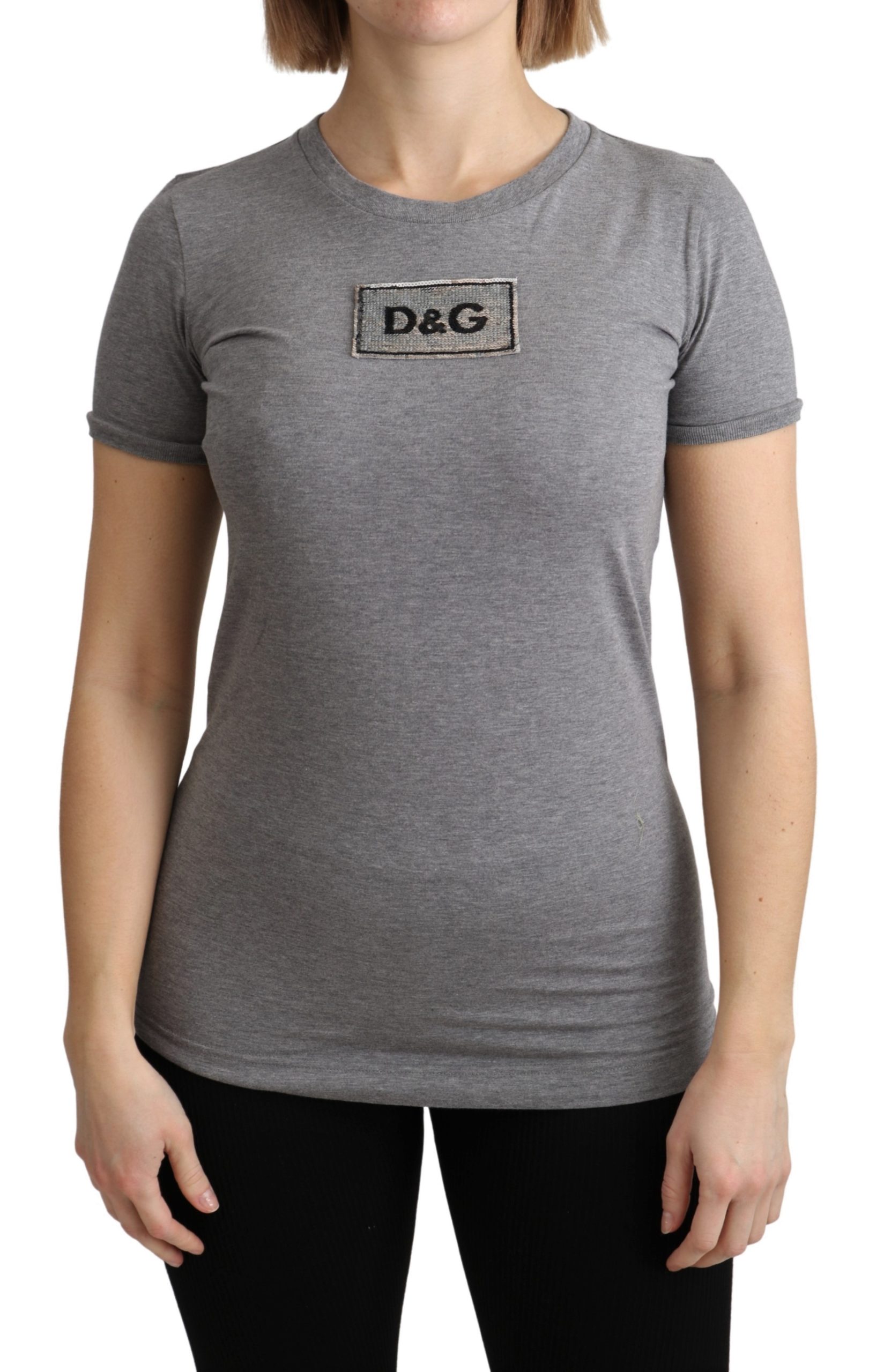 Dolce & Gabbana Women's Cotton Logo Crewneck Top Gray TSH4874 - IT36 | XS