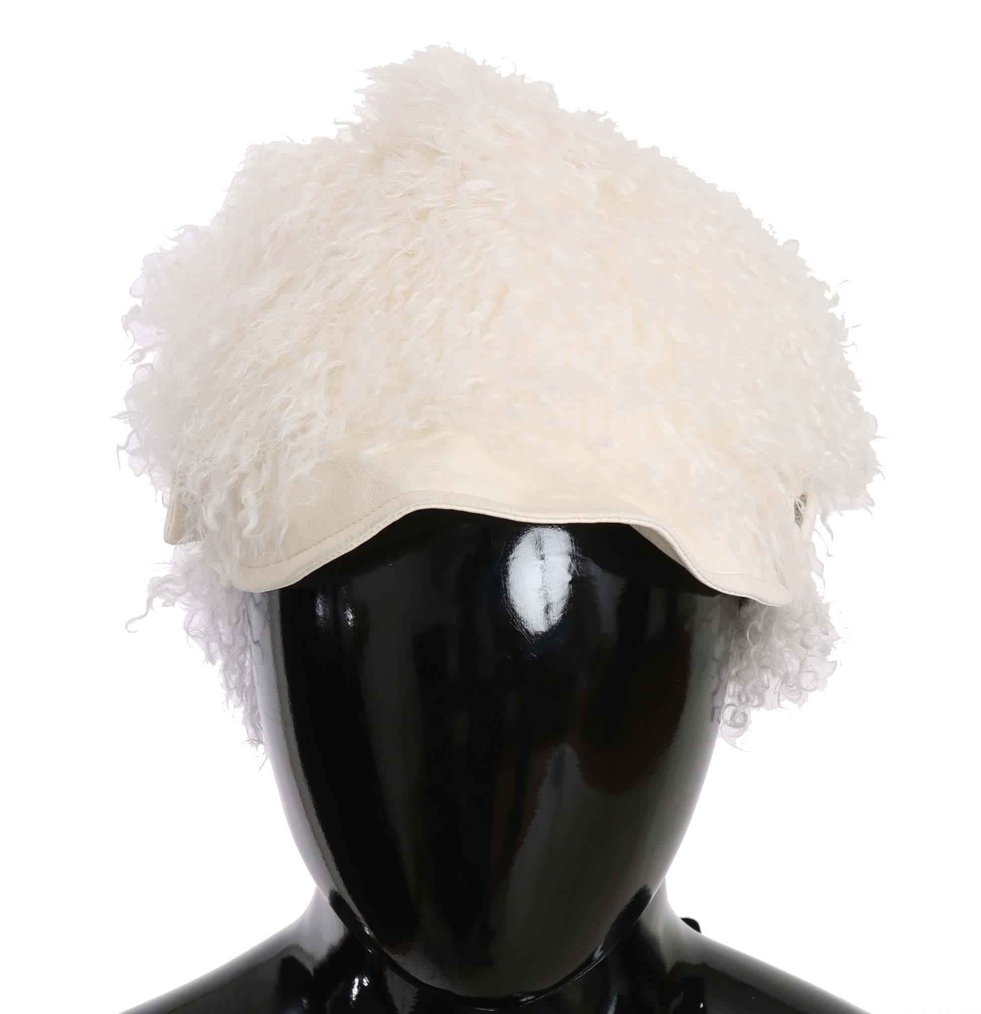 Dolce & Gabbana Women's Tibet Lamb Fur Gatsby Hat Beige HAT70207 - 56 cm|XS