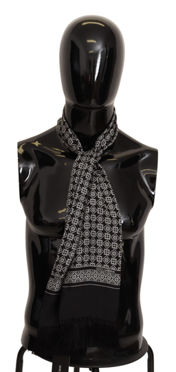 Black White Baroque Silk Neck Shawl Scarf