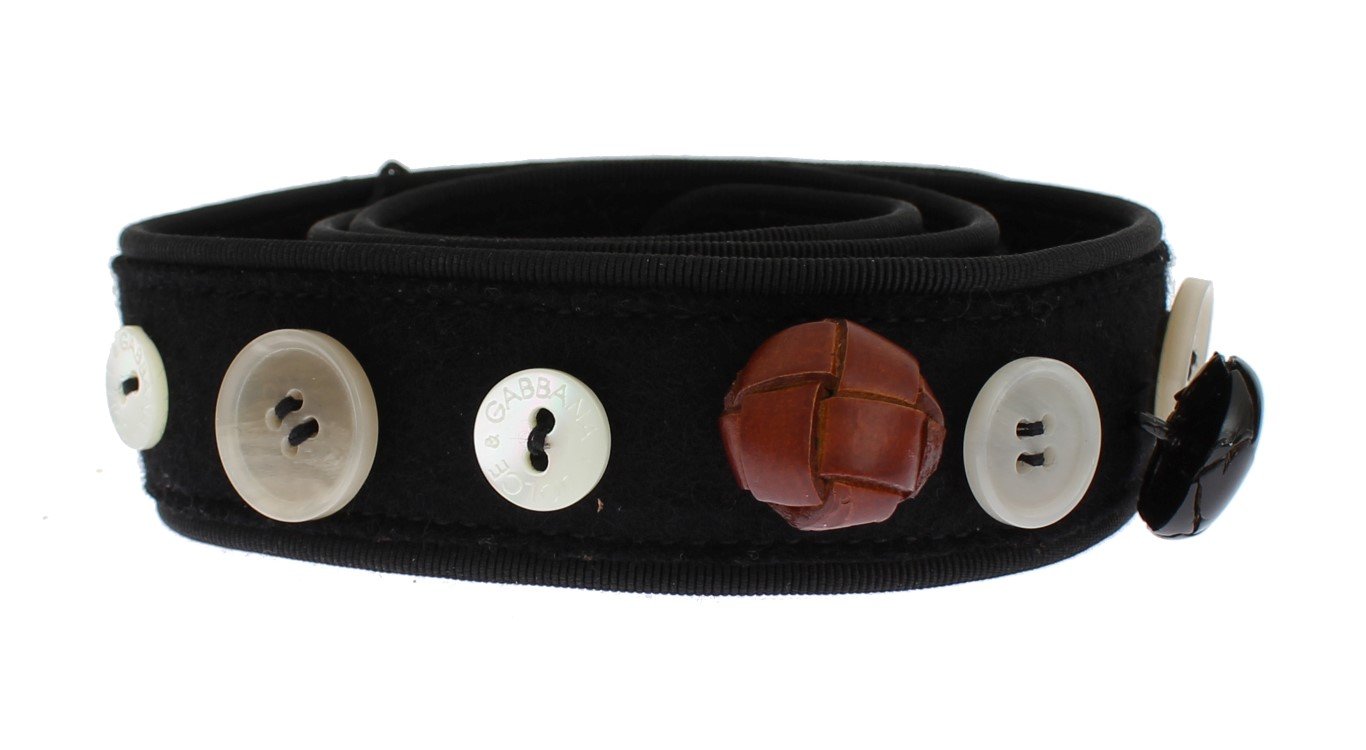 Dolce & Gabbana Women's Viscose Wool Button Waist Belt Black SIG13774 - 70 cm / 28 Inches