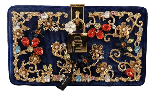 Blue Velvet Crystals Evening Party Clutch Bag BOX