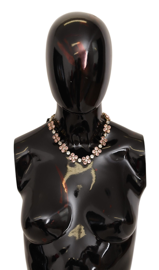 Gold Plated Brass Pink Clear Crystal Embellished Necklace