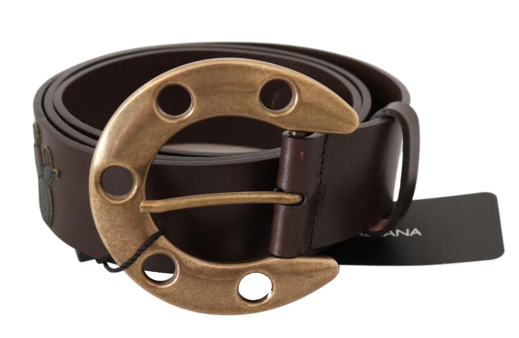 Dolce & Gabbana Men's Leather Cowboy Horseshoe Buckle Belt Black BEL60492 - 105 cm / 42 Inches