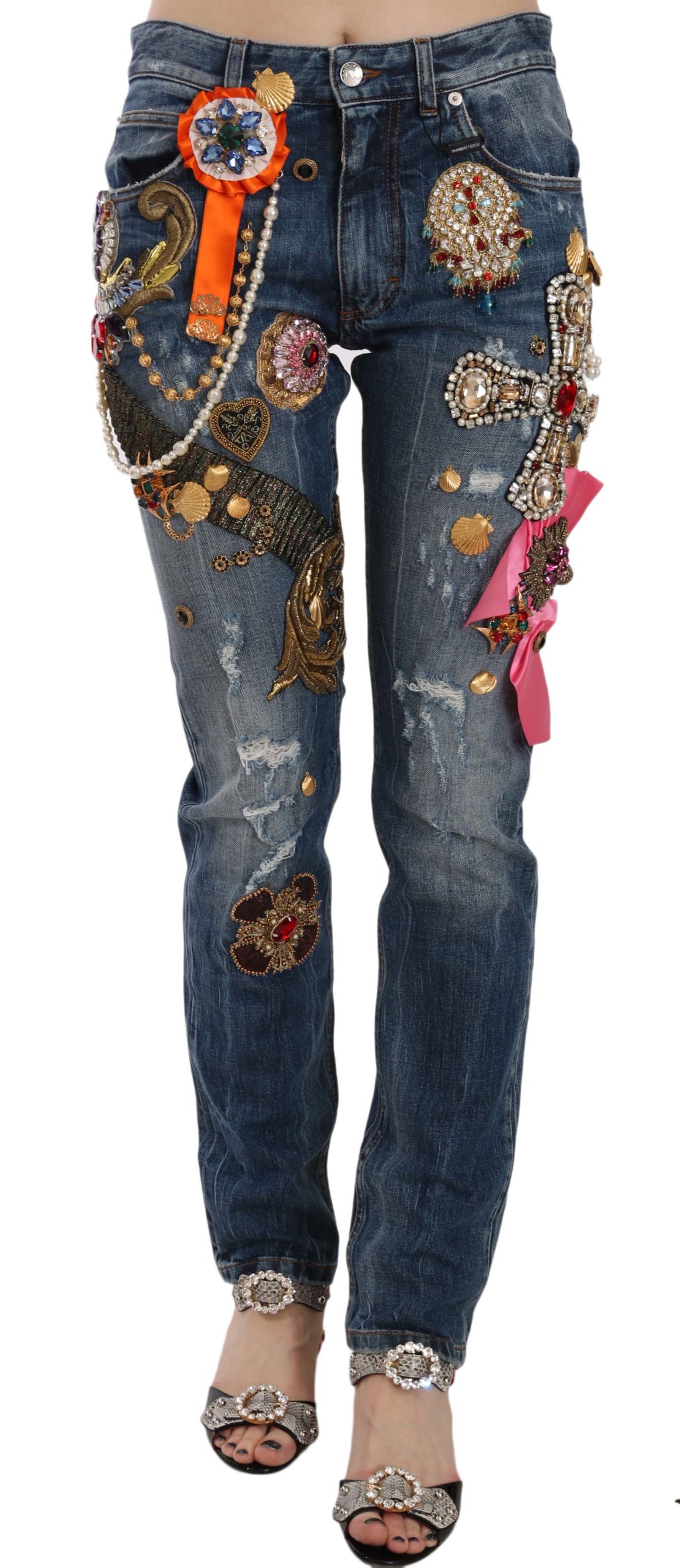 Dolce & Gabbana Women's Crystal Embellished Cross Skinny Trouser Blue PAN70048 - IT38|XS