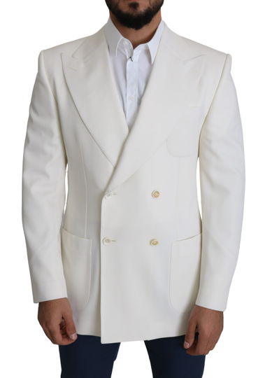 White Virgin Wool Double Breasted Coat Blazer - IT50 | L