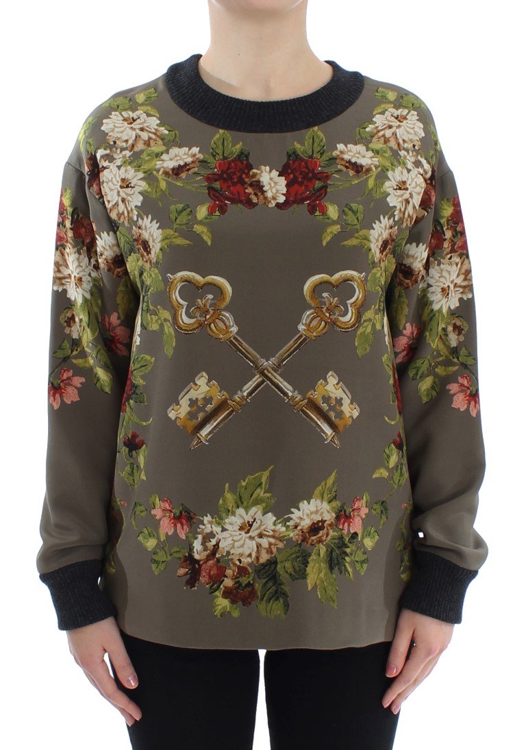 Dolce & Gabbana Women's Key Floral Print Silk Sweater Green SIG13160 - IT40|S
