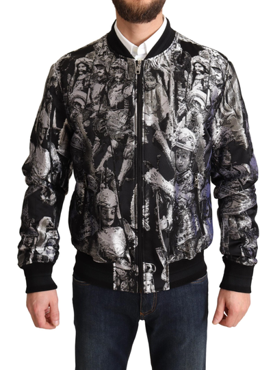 Black Silver Puppi Motive Bomber Jacket - IT50 | L