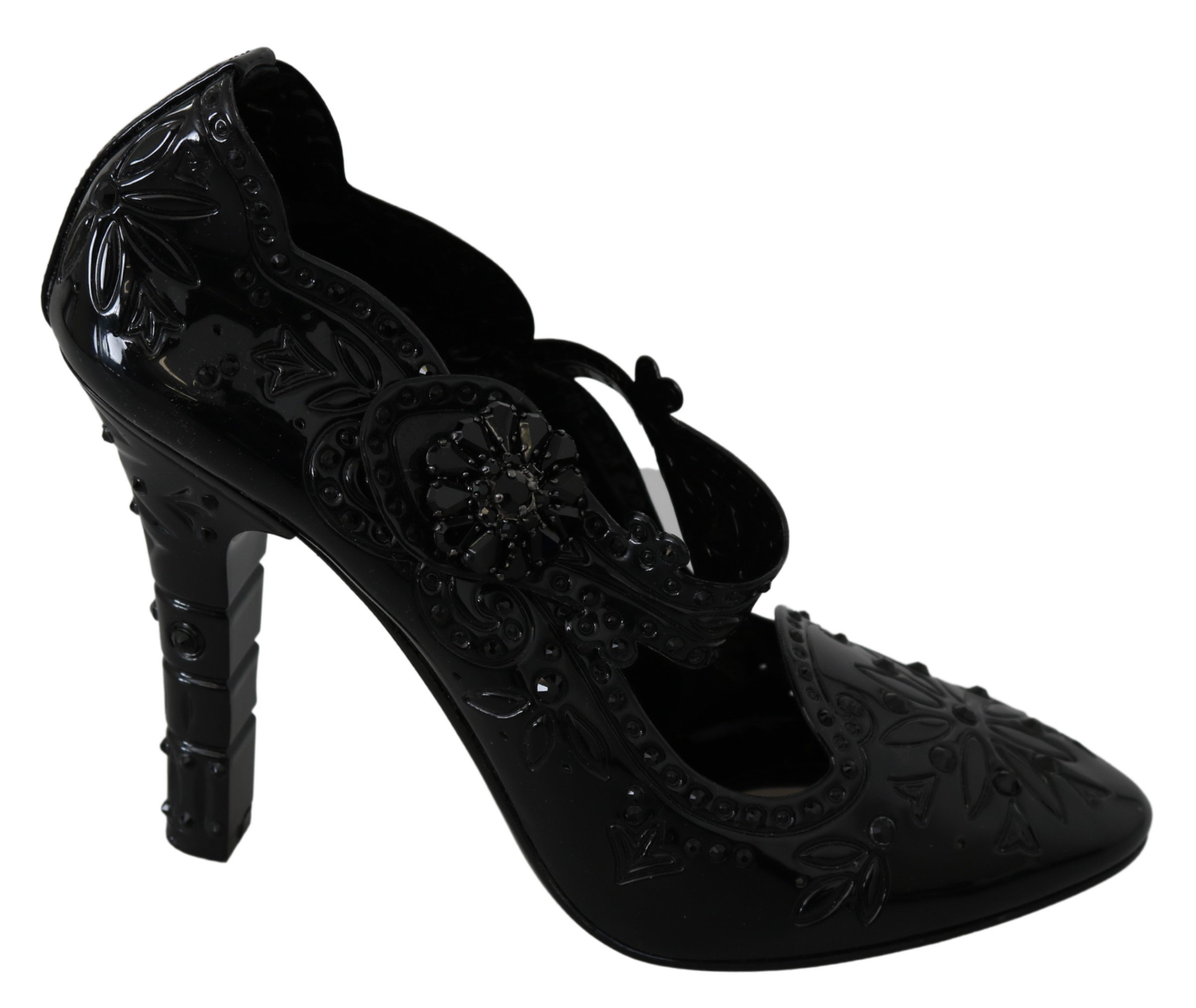 Dolce & Gabbana Women's Floral Crystal CINDERELLA Pumps Black LA7274 - EU39/US8.5
