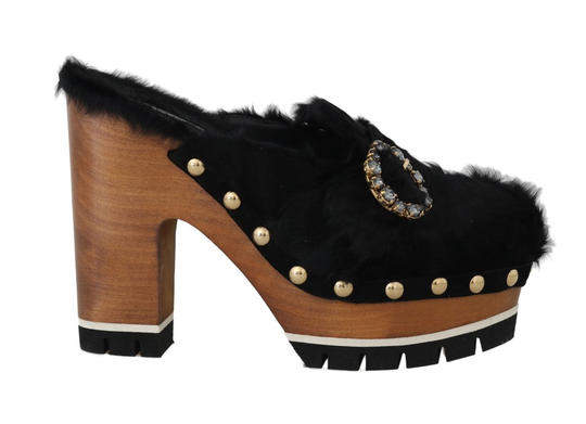 Dolce & Gabbana Women's Xiangao Fur Crystal Mules Black LA4833-1 - EU39/US8.5