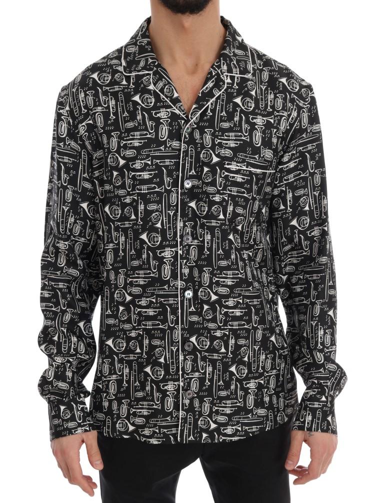 Dolce & Gabbana Men's Silk JAZZ Motive Casual Shirt Multicolor TSH1819 - 42