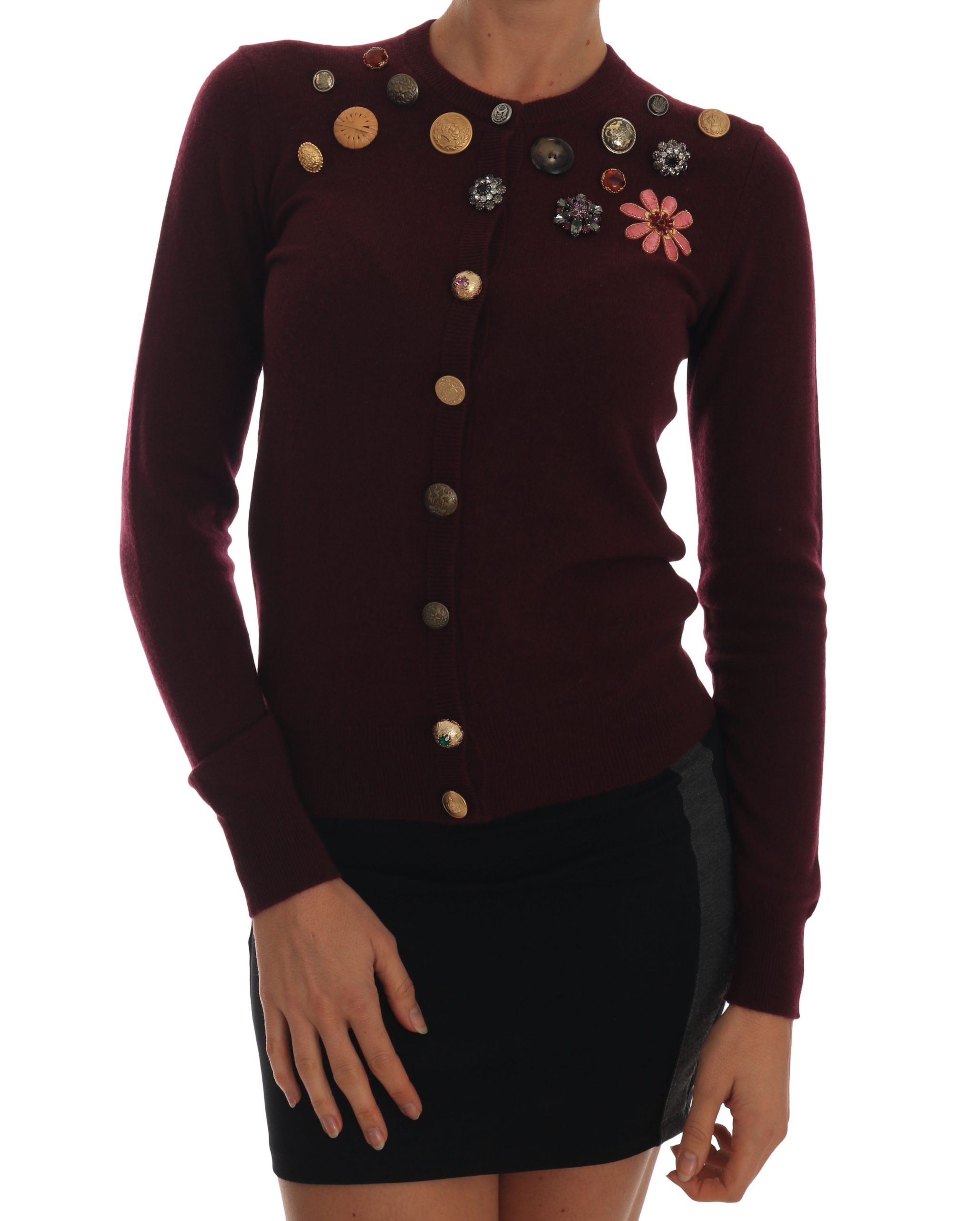Dolce & Gabbana Women's Cashmere Crystal Cardigan Bordeaux TSH1907 - IT36 | XS