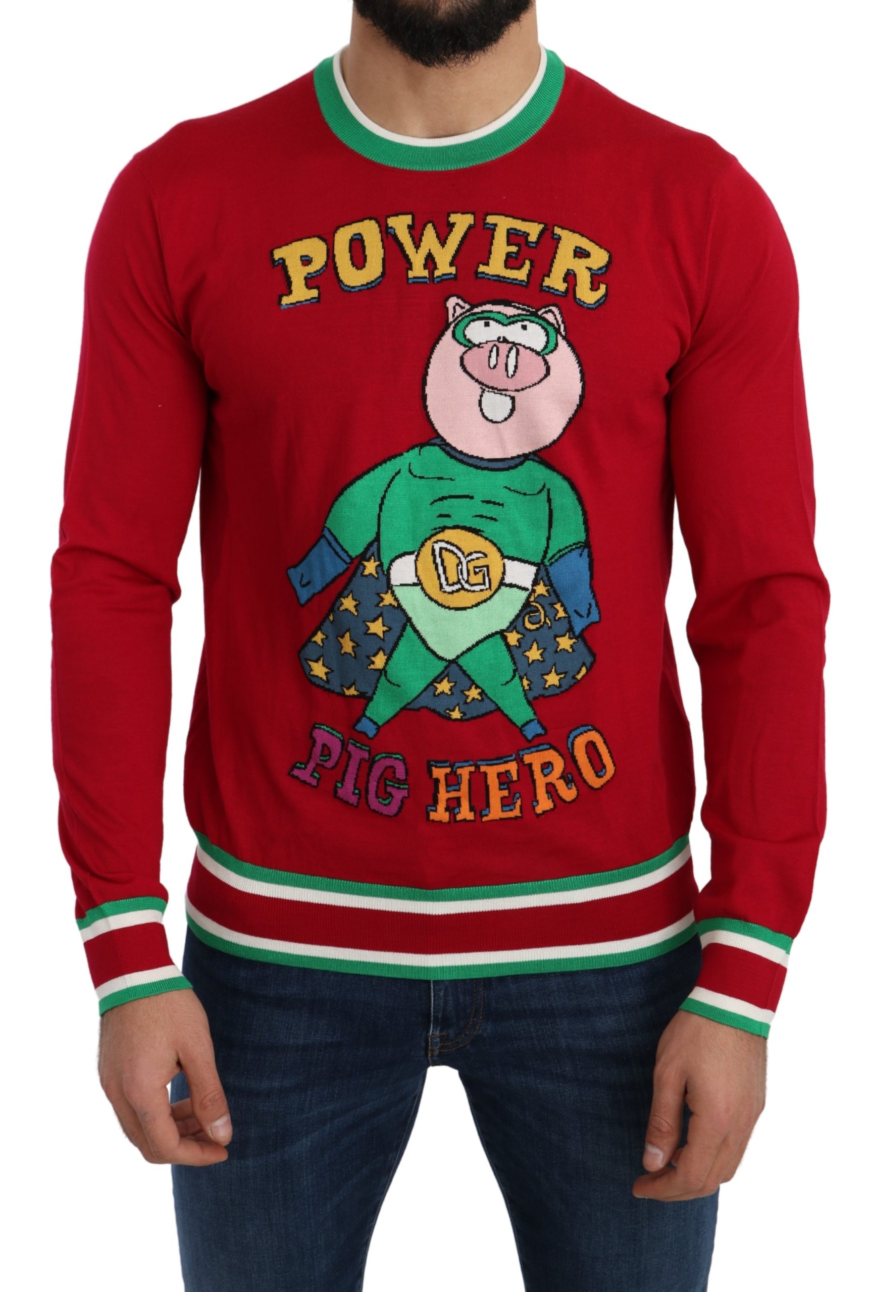Dolce & Gabbana Men's Wool Silk Pig of the Year Sweater Red TSH5219 - IT46 | S