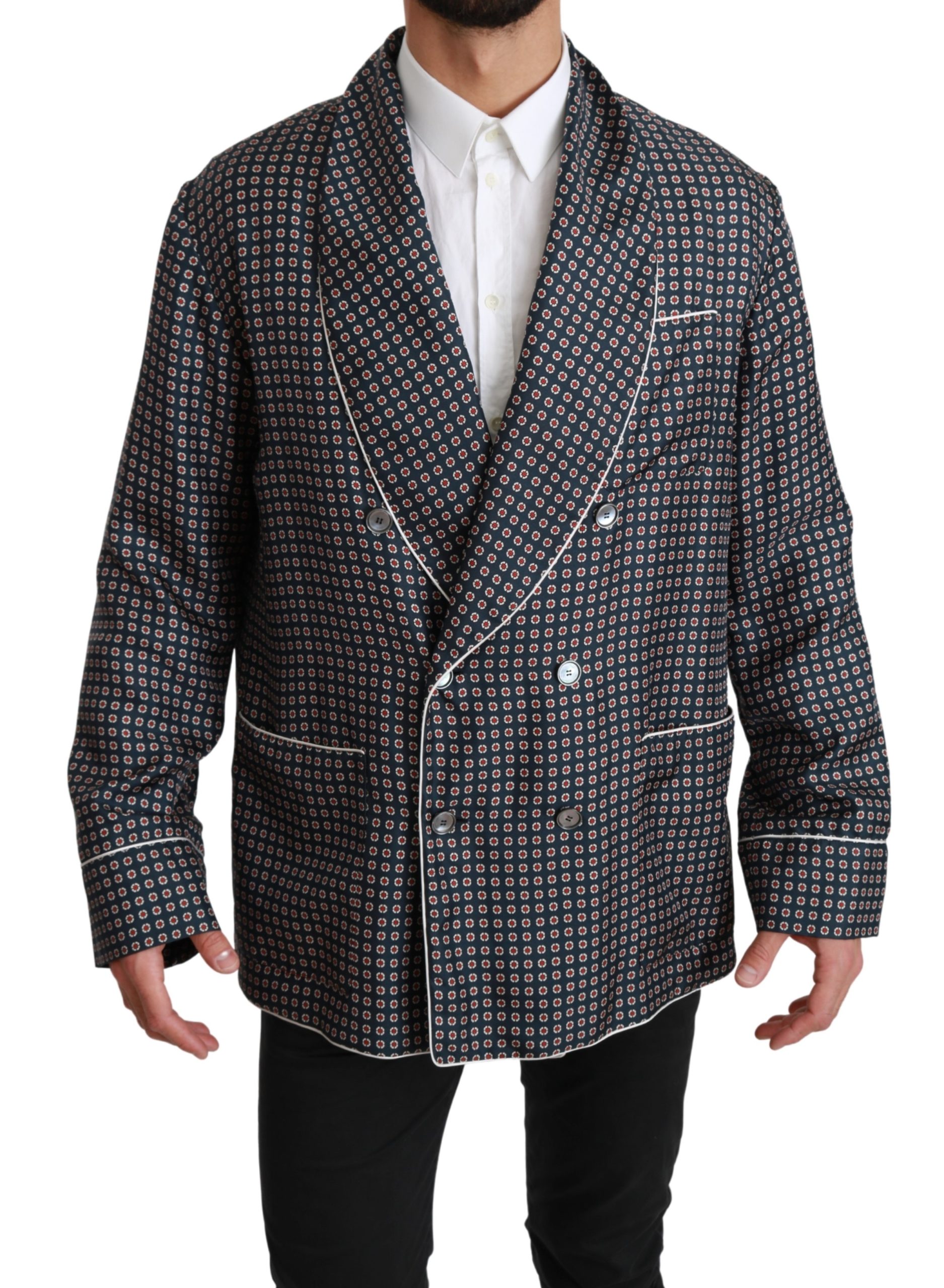Dolce & Gabbana Men's Patterned Double Breasted Coat Blue JKT2589 - IT4 | L