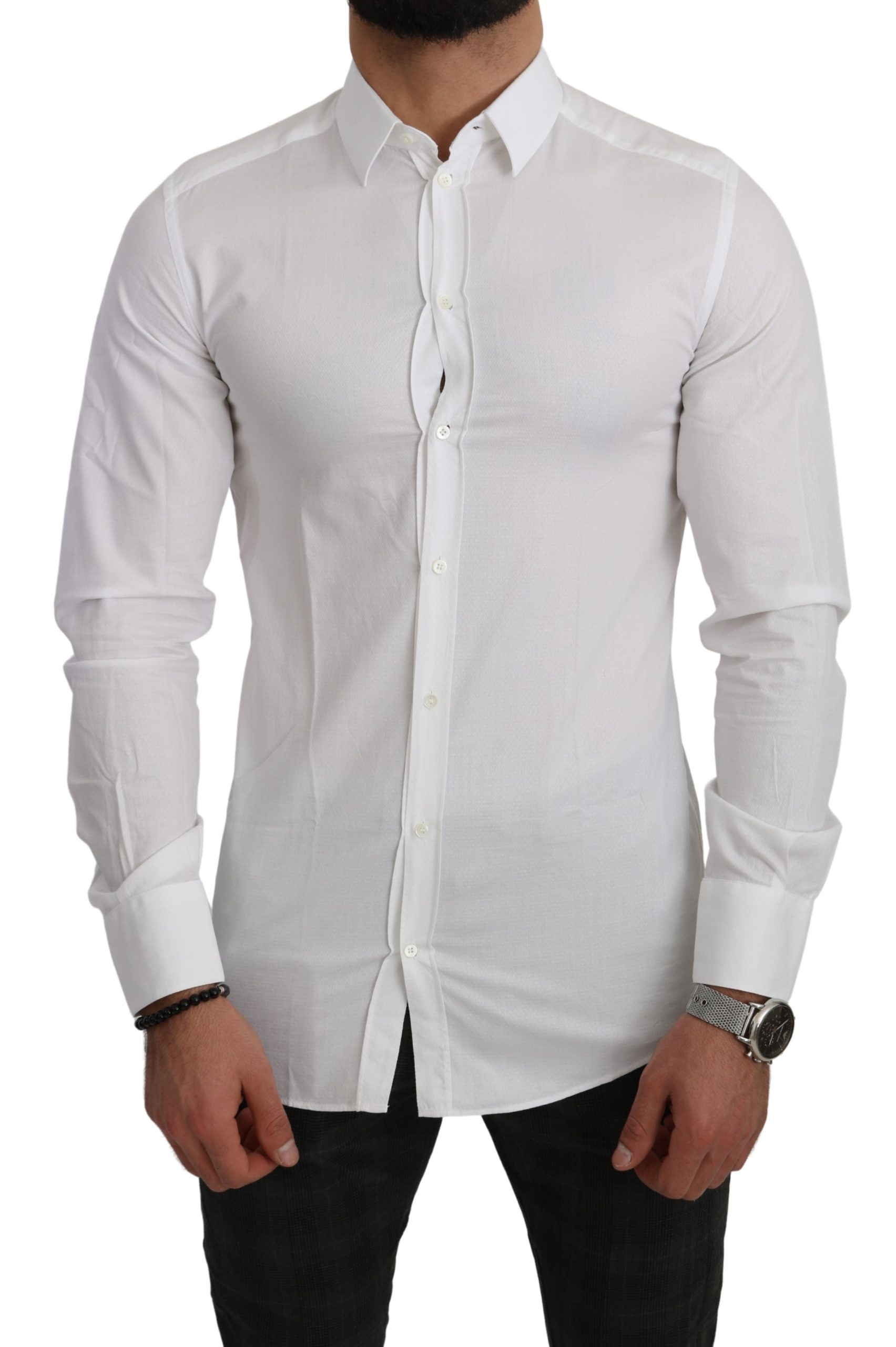 Dolce & Gabbana Men's Cotton Solid Dress Formal Shirt White TSH5029 - IT39 | S