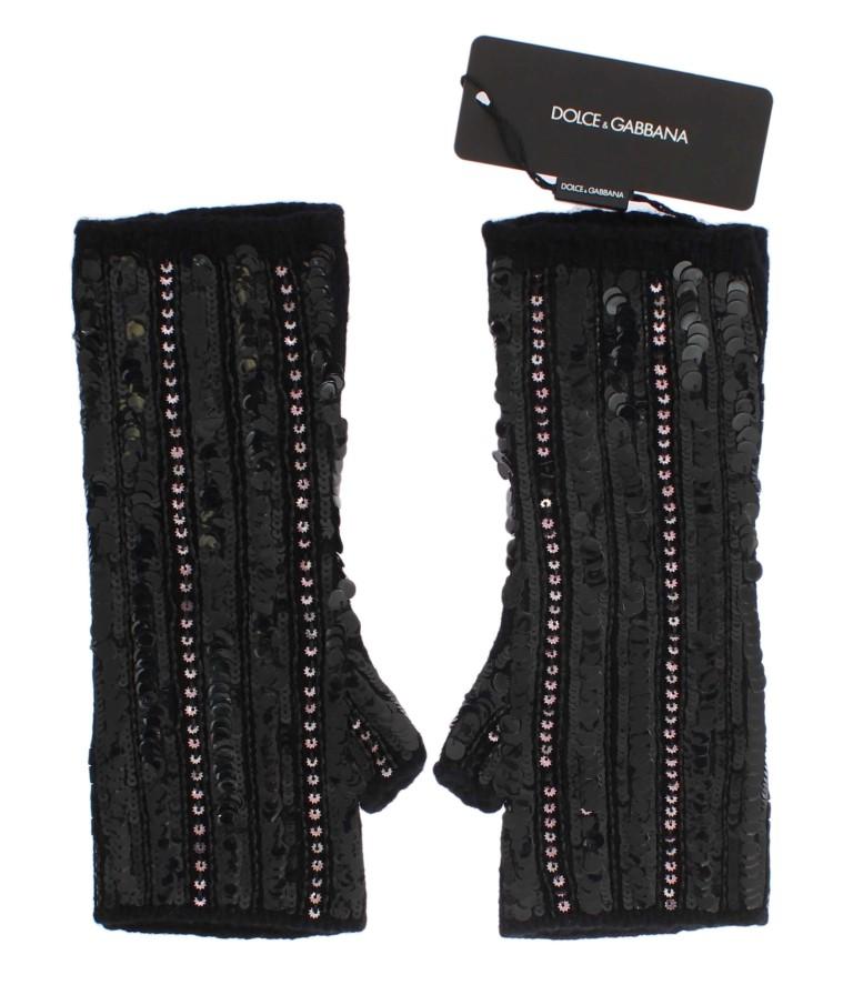 Dolce & Gabbana Women's Knitted Cashmere Sequined Gloves Black LB66 - S