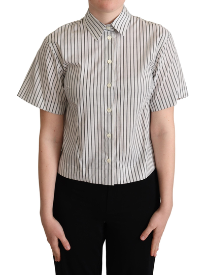 White Black Striped Collared Shirt - IT38|XS