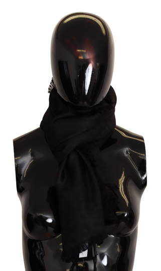 Black Leopard Logo Wool Silk Shawl Wrap Scarf