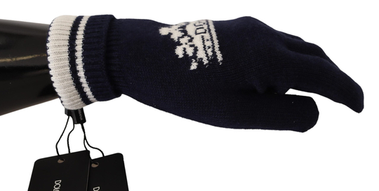Blue White D&G Logo Crown Cashmere Gloves - 9|L
