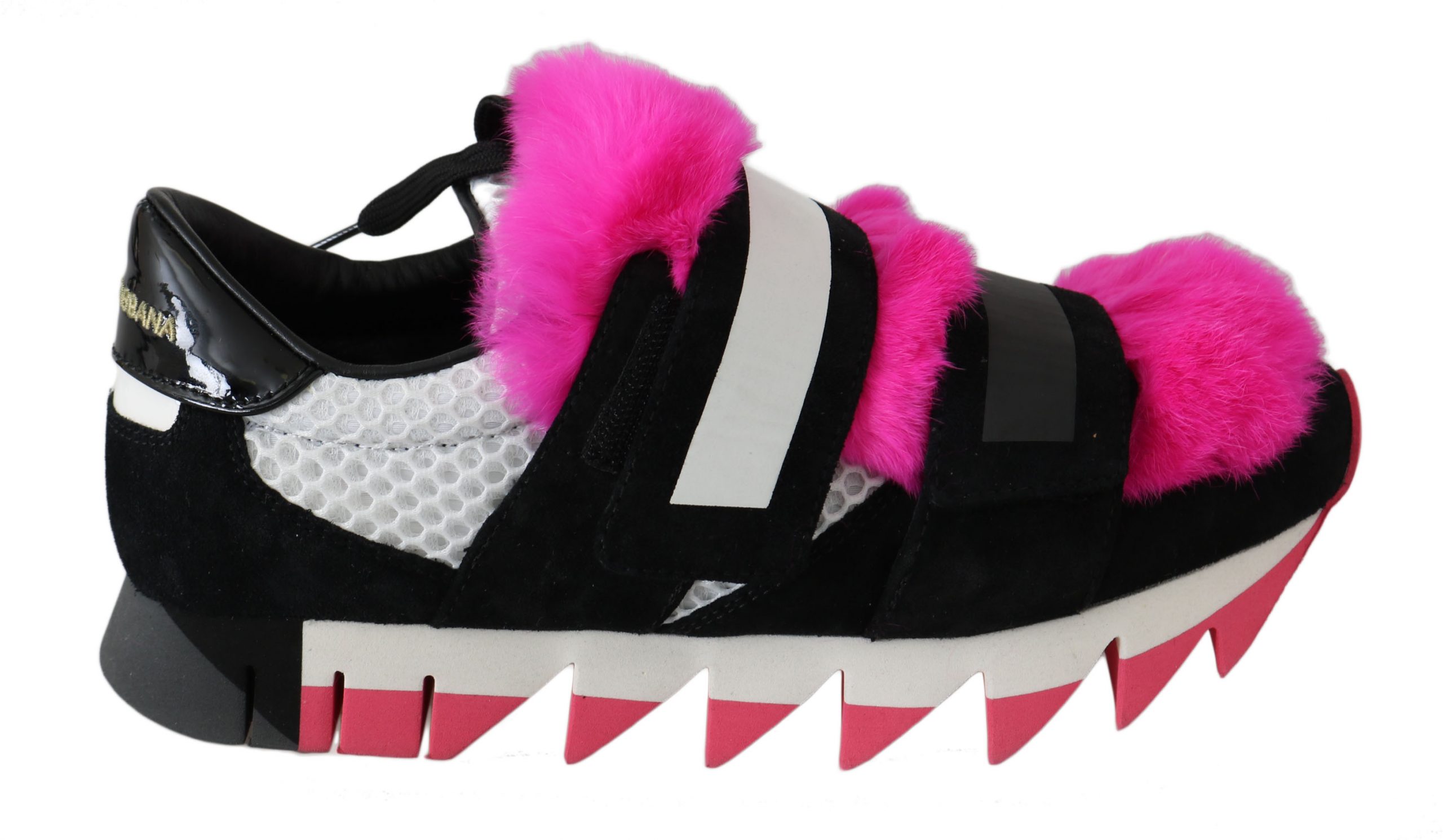 Dolce & Gabbana Women's Leather Pink Fur Trainer Black LA5934 - EU39/US6