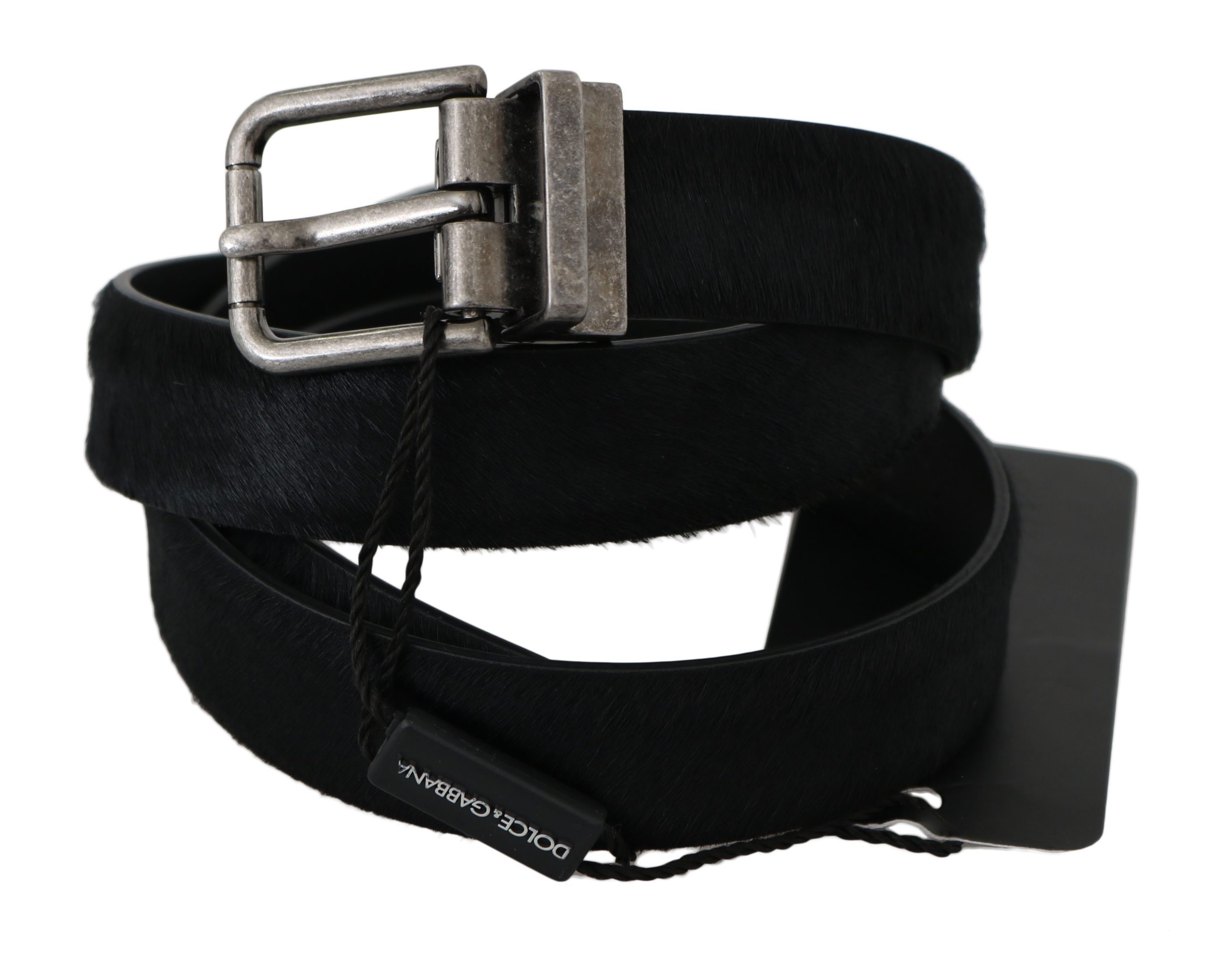Dolce & Gabbana Men's Fur Leather Buckle Belt Black BEL60324 - 85 cm / 34 Inches