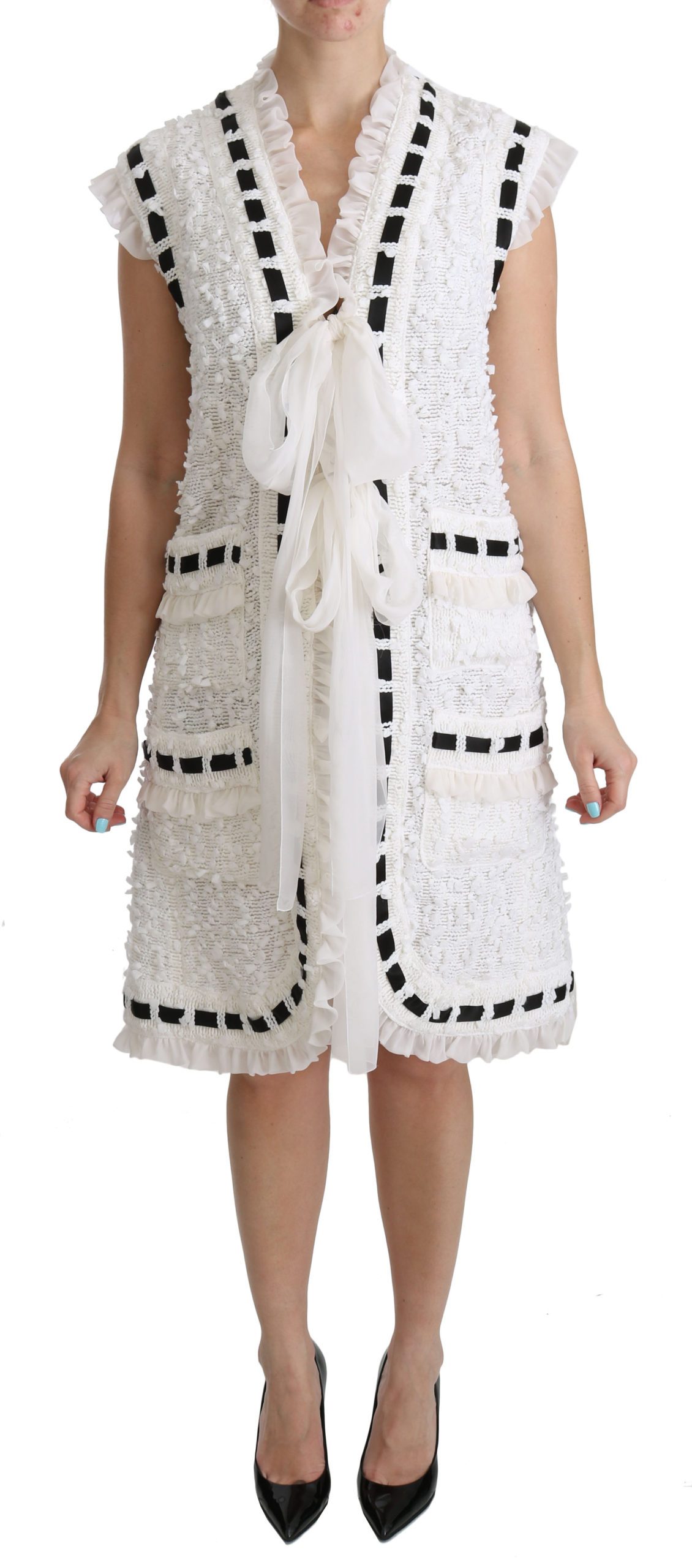 Dolce & Gabbana Women's Crochet Sleeveless Coat Jacket White DR2075 - IT40|S