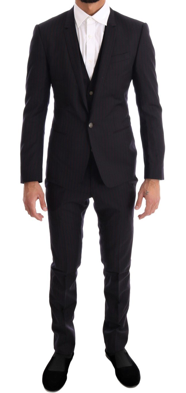 Dolce & Gabbana Men's Striped 3 Piece Slim Suit Blue KOS1061 - IT44 | XS