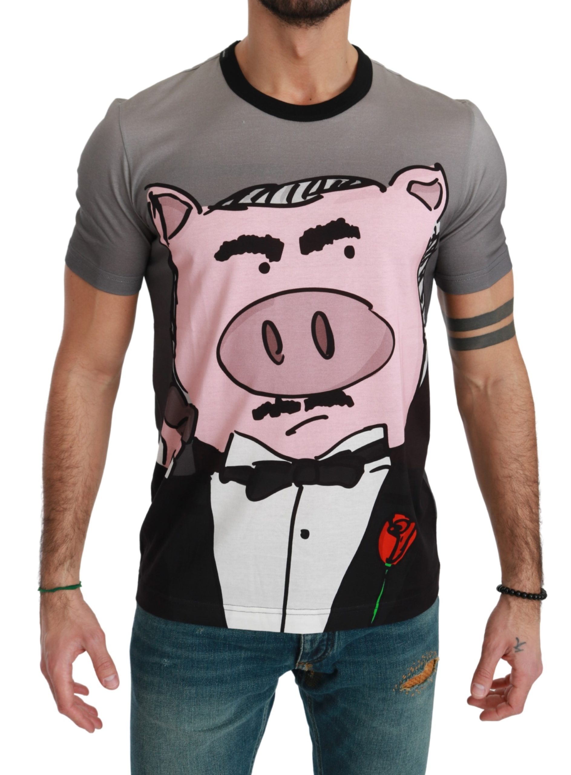 Dolce & Gabbana Men's Cotton Pig T-Shirt Gray TSH4551 - IT44 | XS