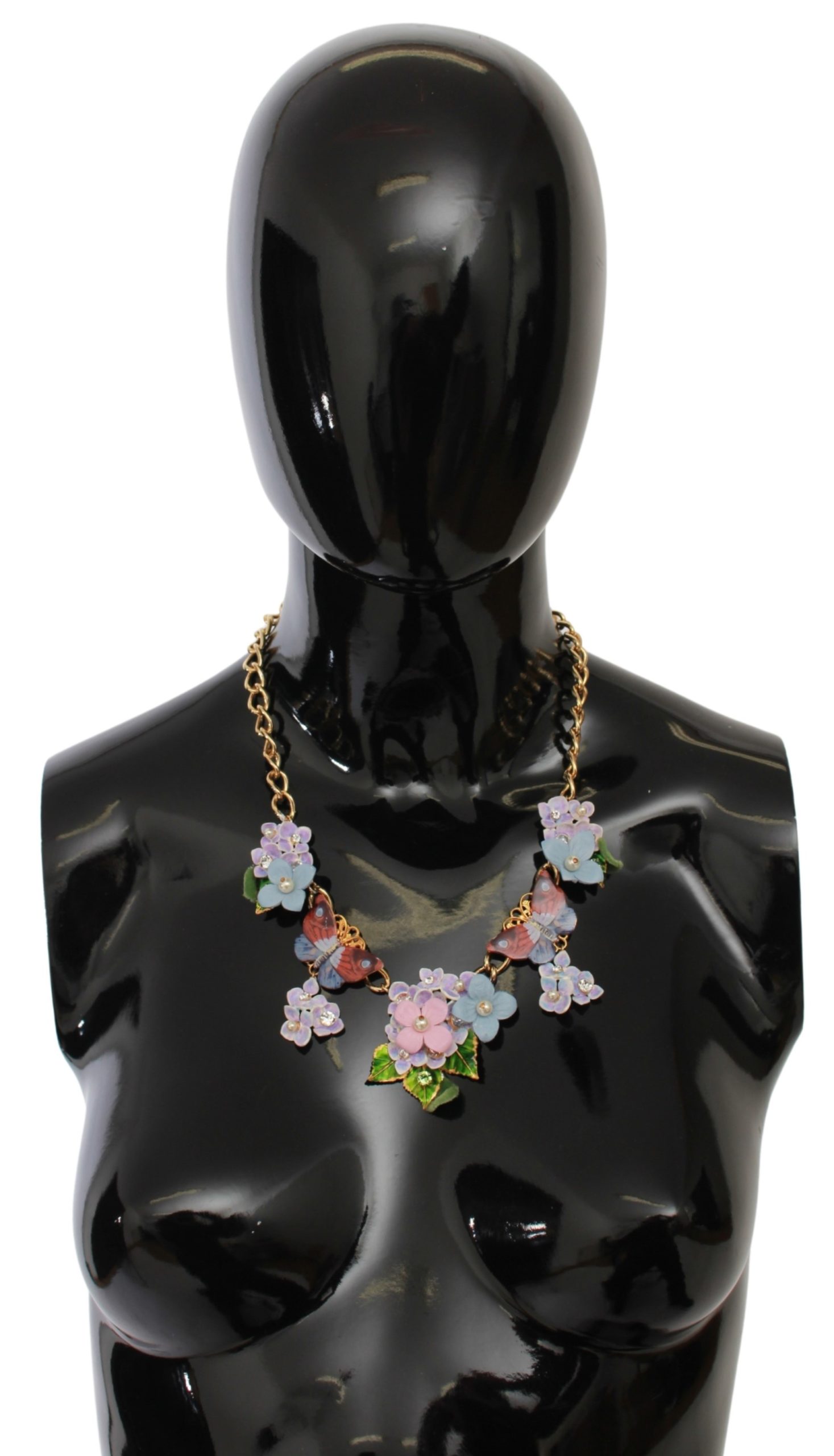 Dolce & Gabbana Women's Crystal Ortensia Floral Butterfly Chain Necklace Gold SMY7099