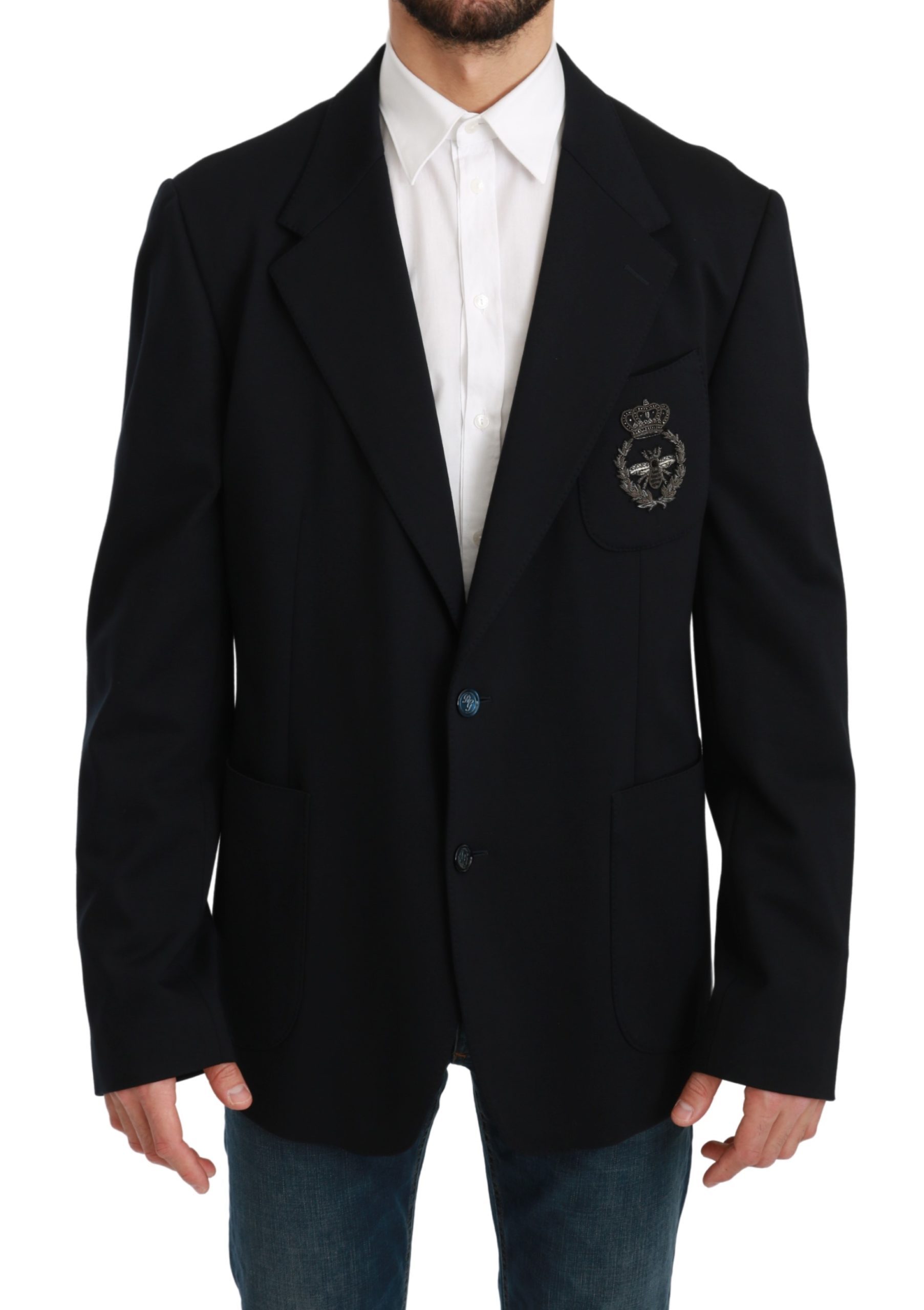 Dolce & Gabbana Men's Crown Bee Slim Fit Coat Blazer Blue KOS1729 - IT56 | XXL