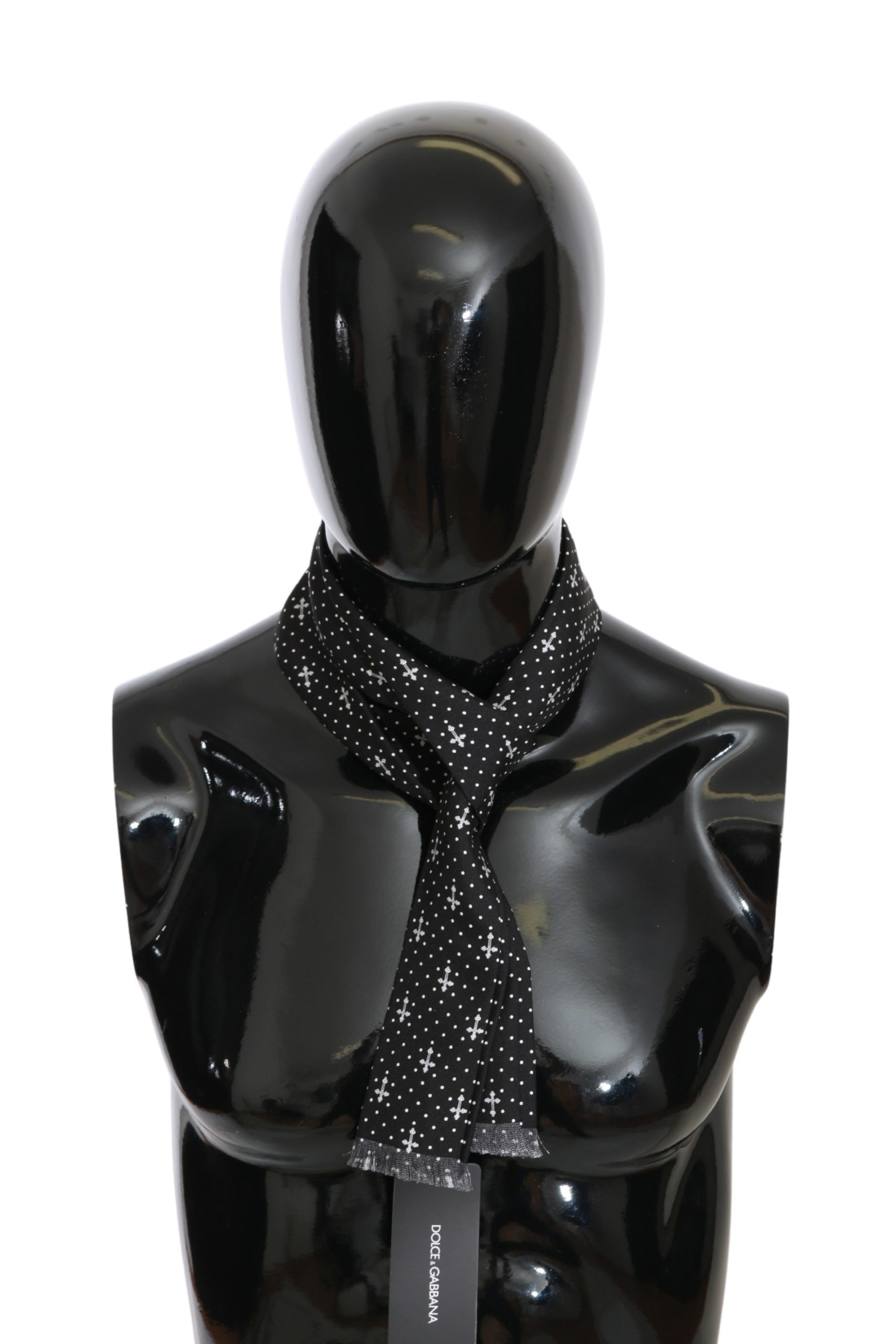 Dolce & Gabbana Women's Silk Cross Polka Dot Skinny Necktie Scarf Black MS5655