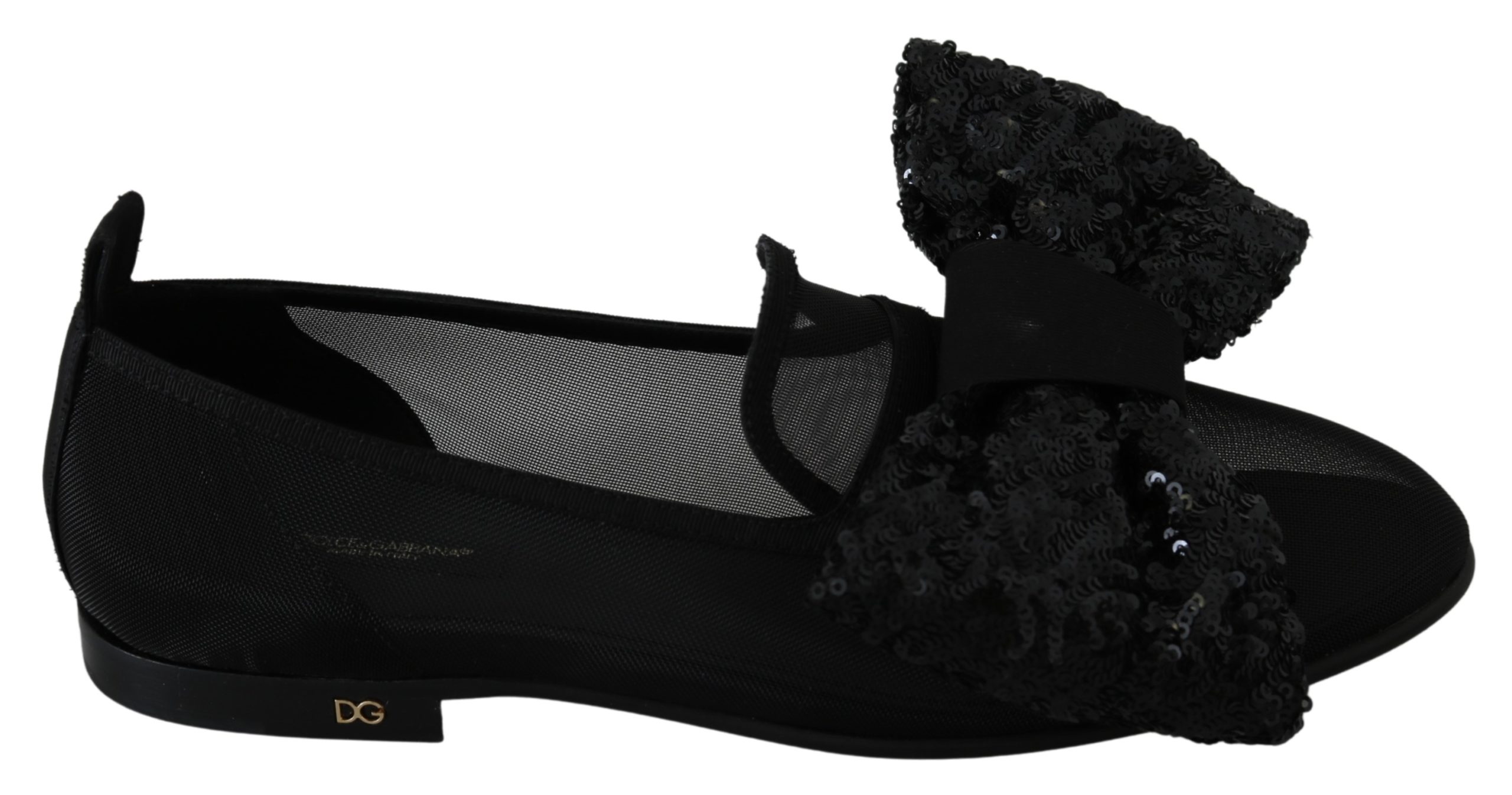 Dolce & Gabbana Women's Ribbon Sequined Flats Black LA7355 - EU39/US8.5