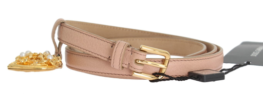 Beige Leather MAMMA Gold Heart Belt - 90 cm / 36 Inches
