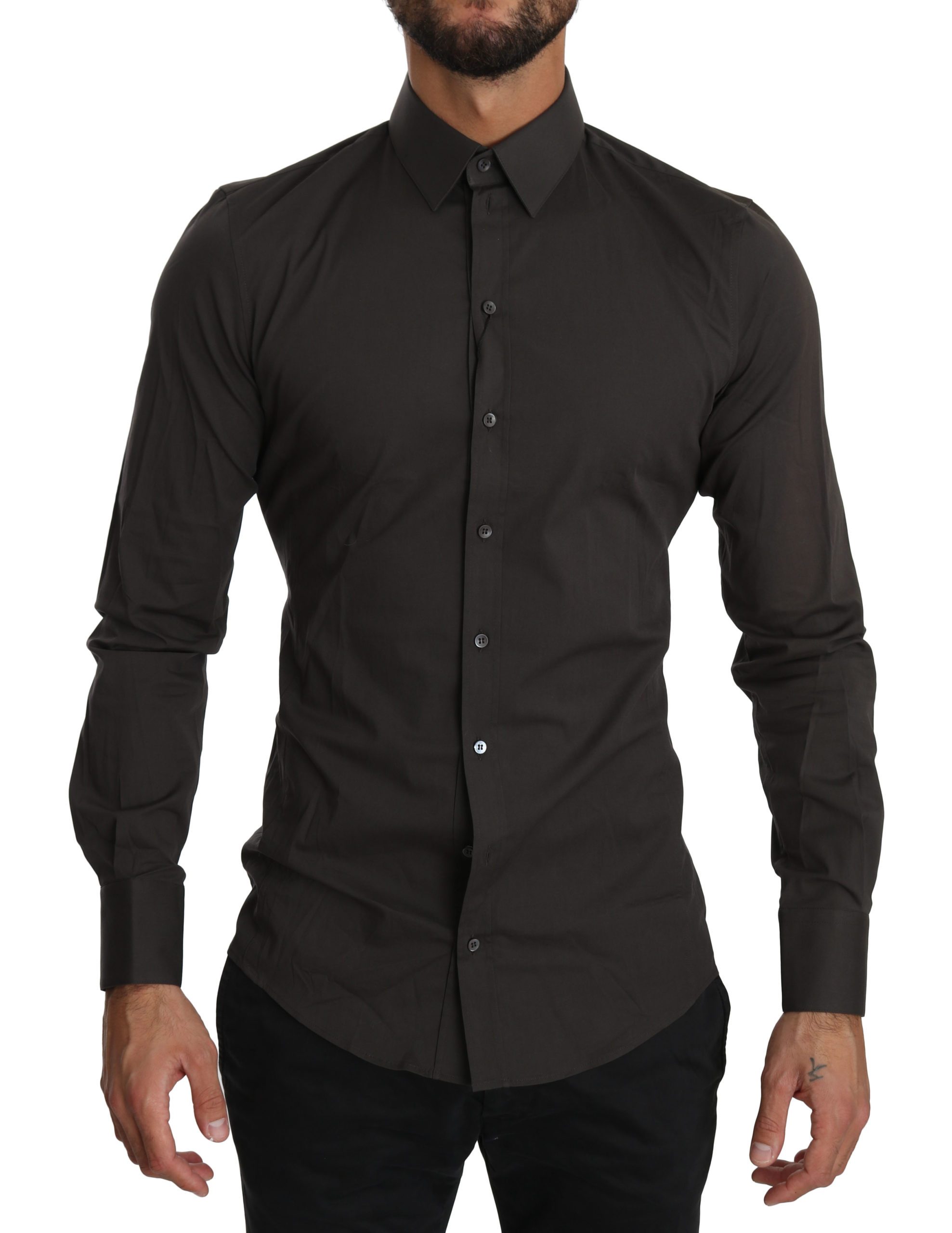 Dolce & Gabbana Men's SICILIA Formal Cotton Shirt Brown TSH3938 - IT38 | XS