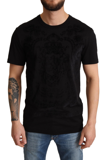 Black Floral Baroque Cotton Round Neck T-shirt - IT44 | XS