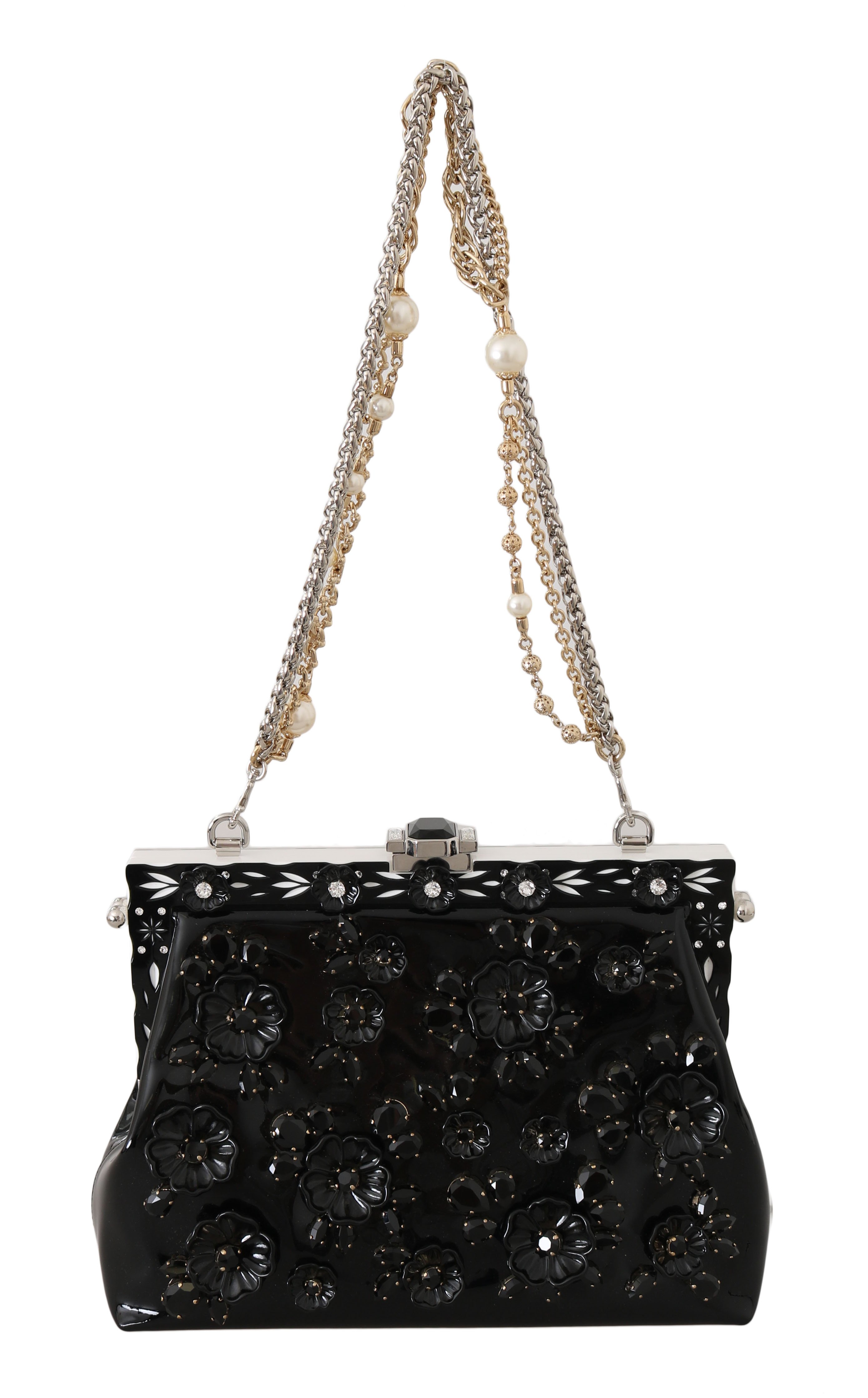 Dolce & Gabbana Women's Patent VANDA Leather Crystal Clutch Bag Black VAS15348