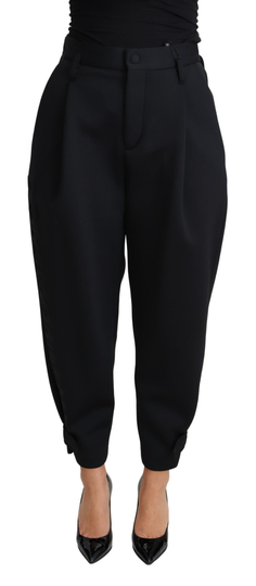 Black Cropped Dress High Waist Polyester Pants - IT40|S