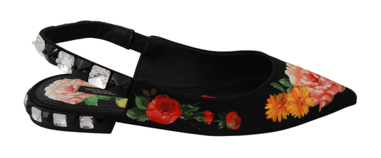 Dolce and Gabbana Women's Floral Crystal Slingback Sandals Black LA6439-35 - EU35/US4.5