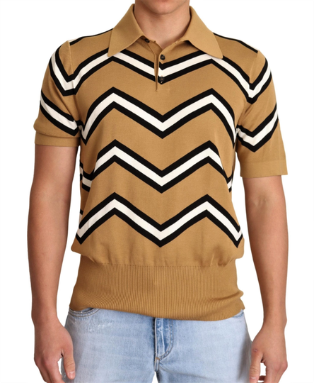 Beige Silk Short Sleeve Polo Top T-shirt - IT54 | XL